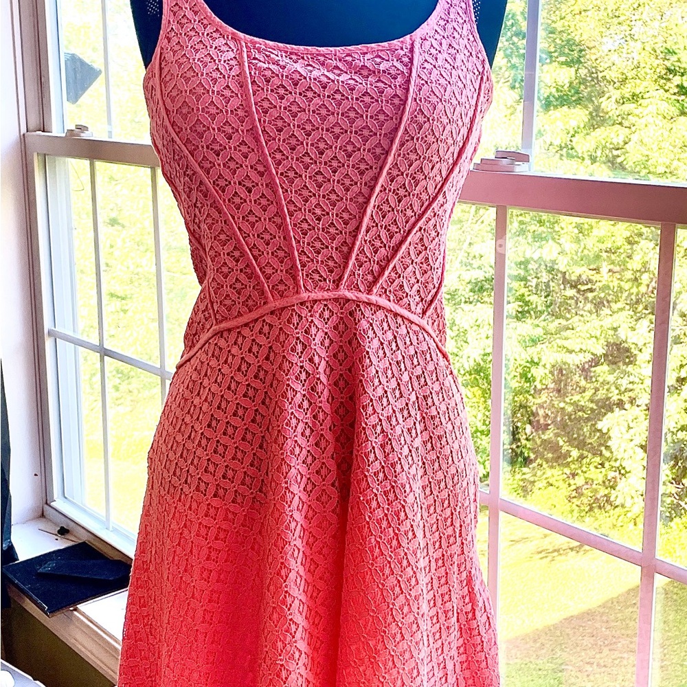 Max Studio Chic Coral crocheted Mini Dress